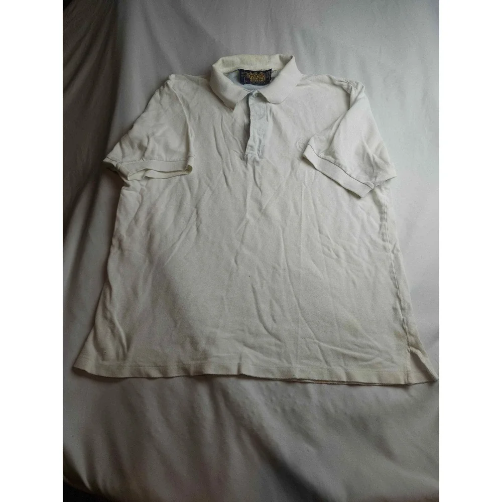 Ralph Lauren Polo Shirt Mens White Pique Classic Short Sleeve Pullover - Large